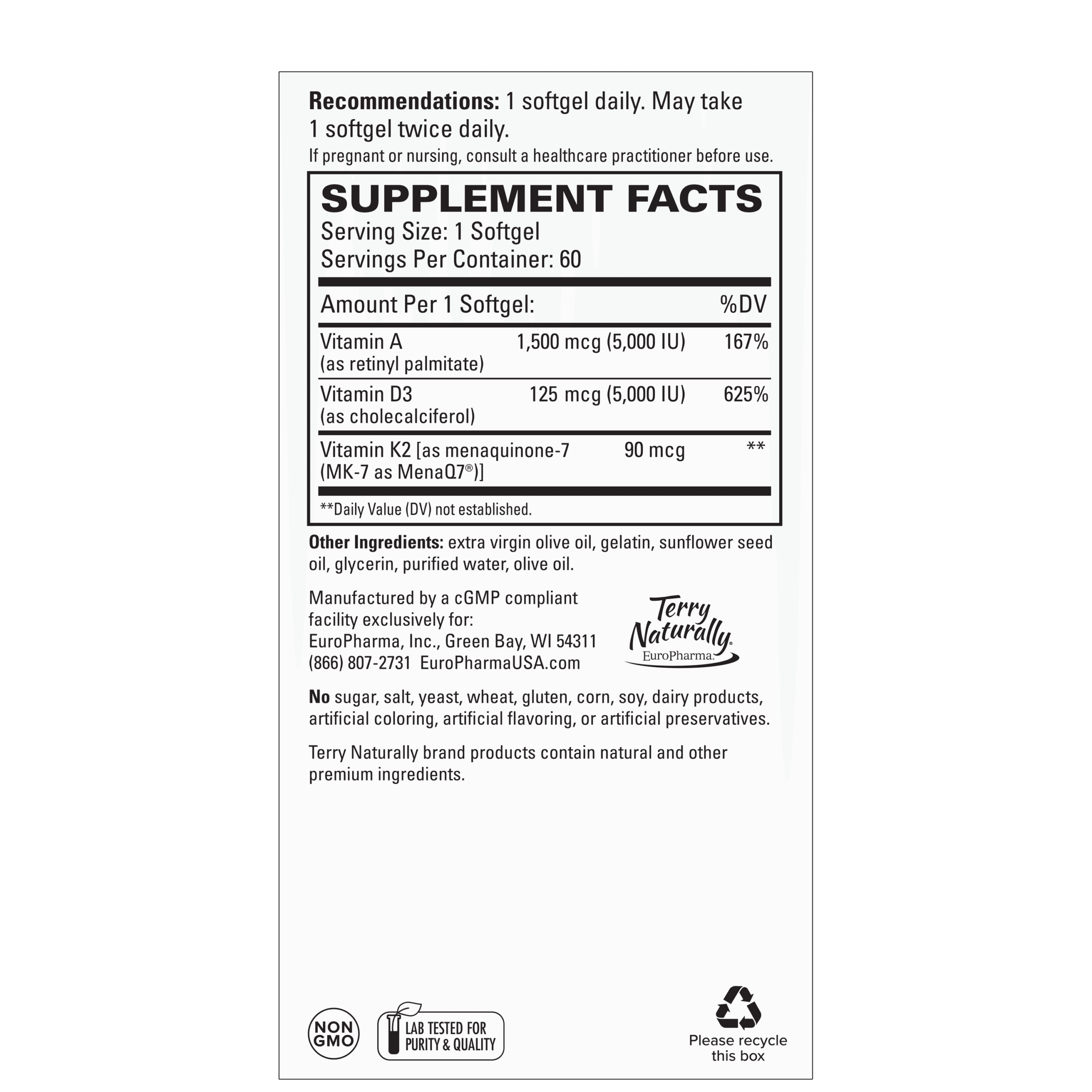 supplement facts of vitamin a-d3-k2