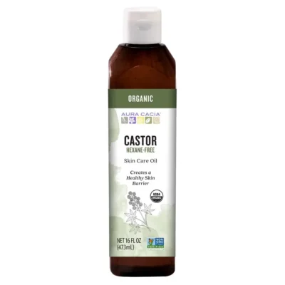 aura cacia organic castor oil bottle