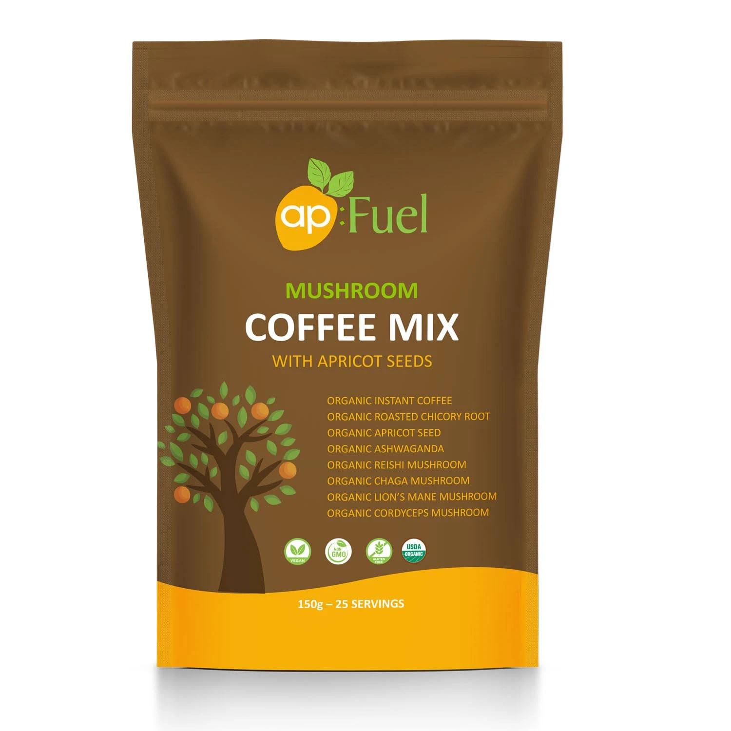 mushroom coffee mix with apricot seeds